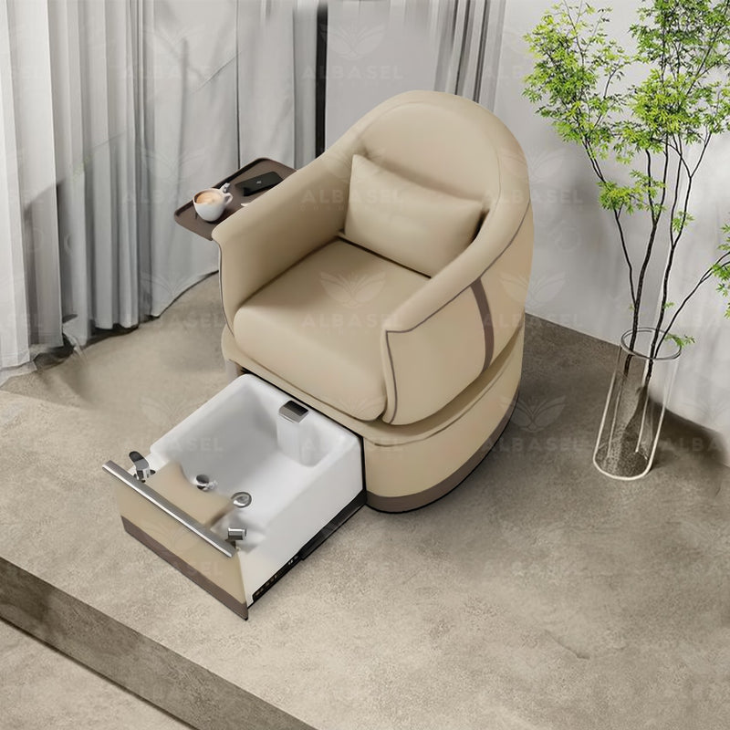 Beige Color Salon Spa Pedicure Chair with Acrylic Sliding Basin - al basel cosmetics 