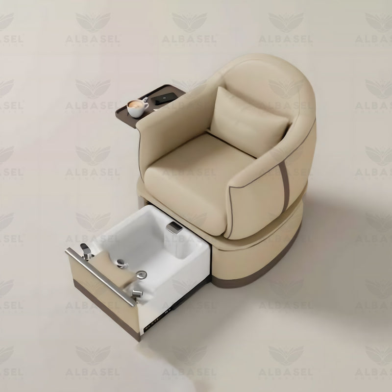 Beige Color Salon Spa Pedicure Chair with Acrylic Sliding Basin - al basel cosmetics 