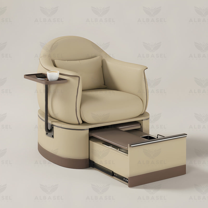 Beige Color Salon Spa Pedicure Chair with Sliding Basin - pedicure station - pedicure chair - salon furniture - salon chair - al basel cosmetics