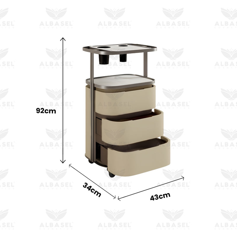 Beige Color Salon Spa Product Storage Trolley with 3 Tier Shelves - salon trolley - salon spa product storage - storage cabinet - al basel cosmetics