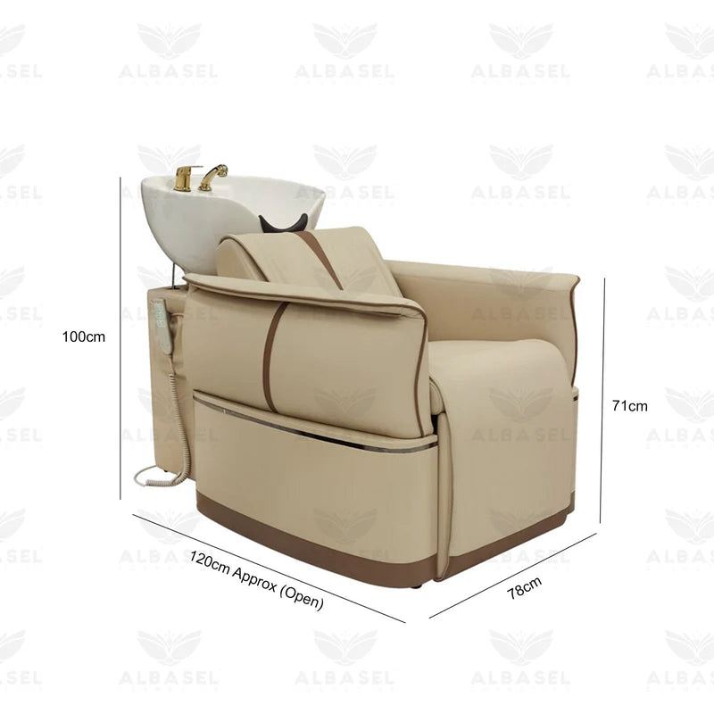 Hair Washing Shampoo Chair Beige Color for Salon Spa - Electric reclining hair washing chair for Salon Spa Saudi Arabia - Hair washing chair Bahrain - Al Basel Cosmetics - UAE