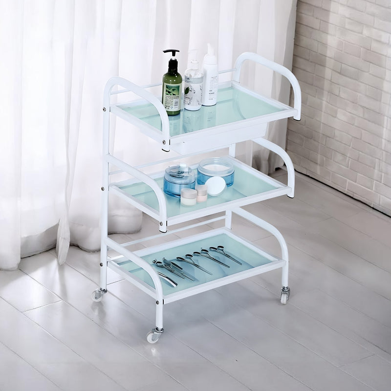 Glass Trolley Cart - White - salon trolley - salon display stand - salon roduct organizer - al basel cometics