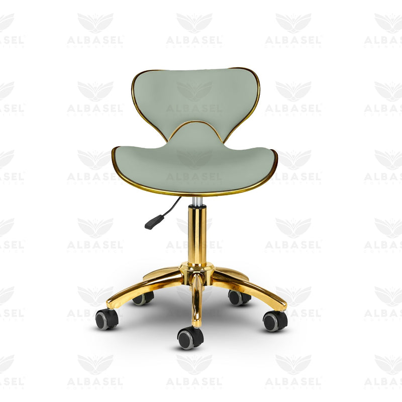 Green & Gold Salon Spa Stool with swivel - salon stool - al basel cosmetics green furniture - green salon furniture 