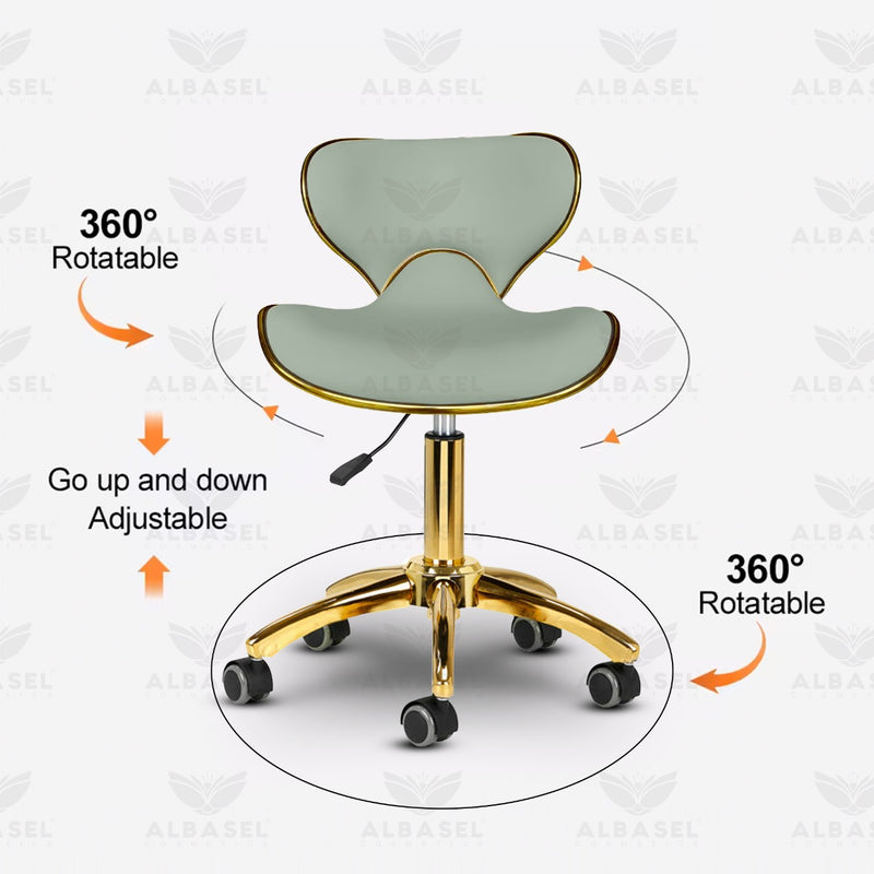 Green & Gold Salon Spa Stool with swivel - salon stool - al basel cosmetics green furniture - green salon furniture 