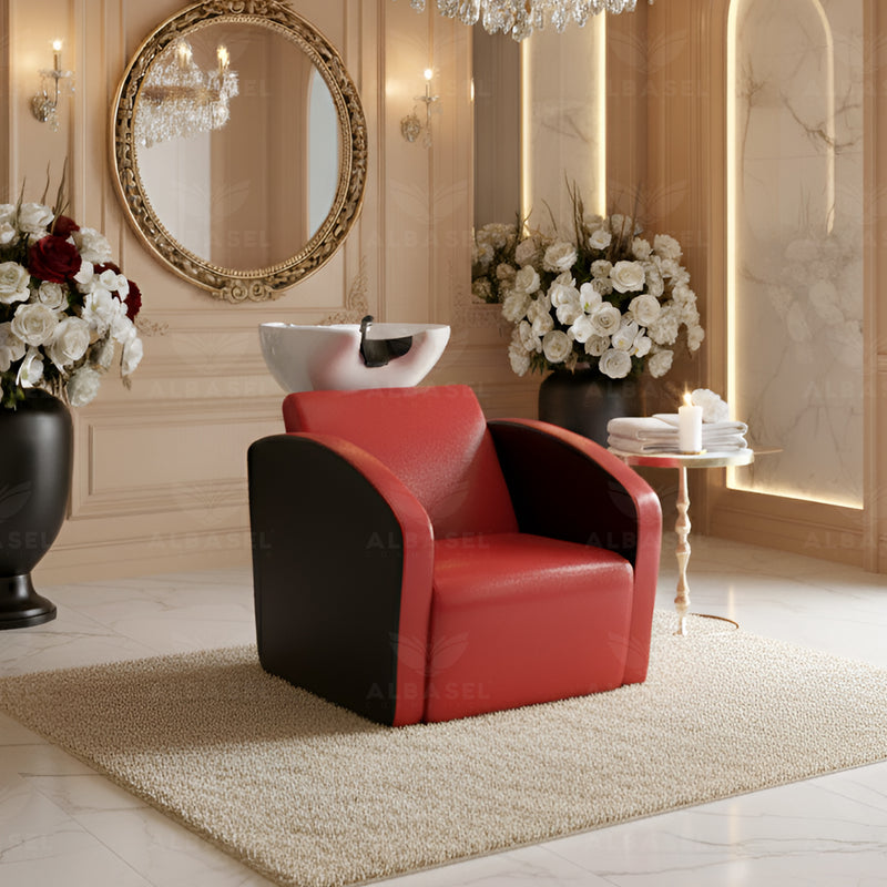 Red Black Salon Spa Professional Hair Washing Shampoo Chair - Red shampoo chair - Hair Salon furniture in UAE - Al Basel Cosmetics