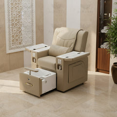 All-in-One Khaki(Beige) Massage Chair for Pedicure & Manicure with Sliding Foot Bath – Premium Spa & Salon Solution