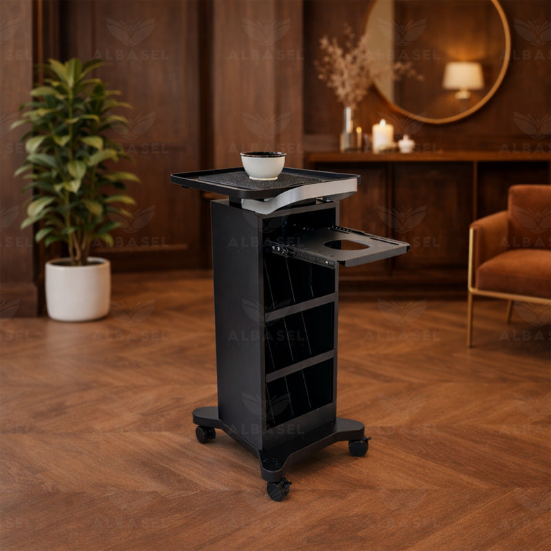 Professional Metal Frame Salon Trolley with Applicator Bowl & Brush - Hair coloring trolley - professional stylists hair trolley - beauty clinics styling trolley - Al Basel Cosmetics