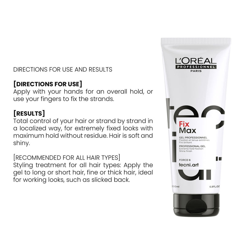 Techni art Force 6 Gel Fix Max 200ml Loreal Professional- al basel cosmetics