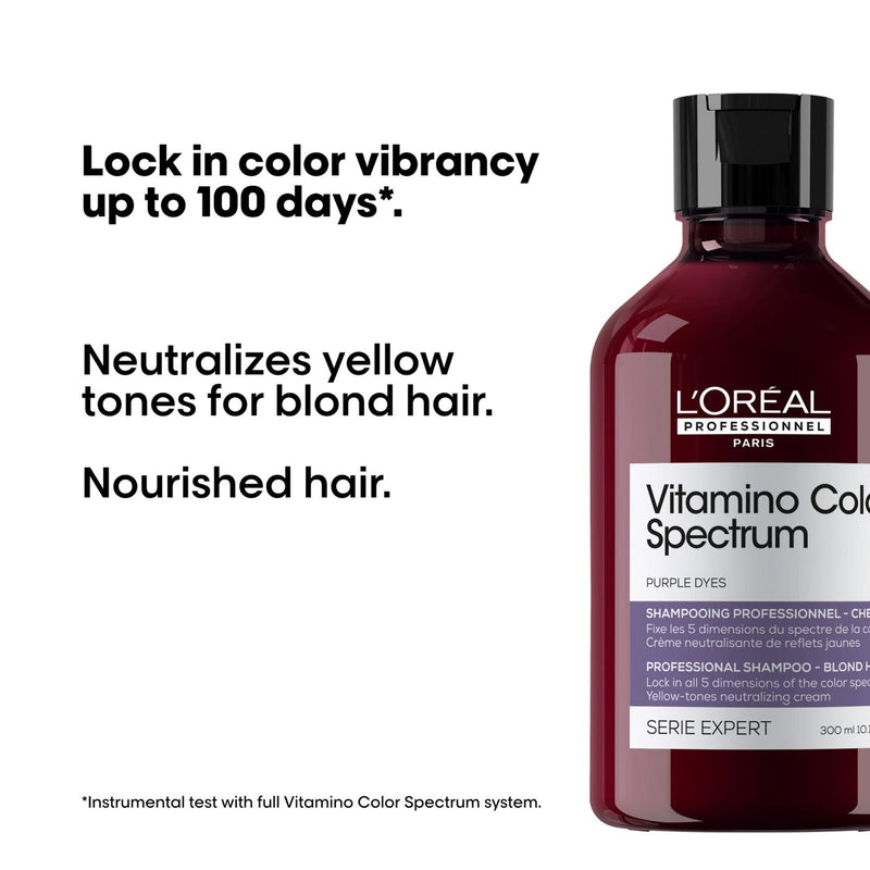 Vitamino Color Spectrum Purple Shampoo 300ml – Loreal Professionnel - Yellow Tone Neutralizing Shampoo - shampoo - loreal shampoo - loreal UAE - shampoo for blond hair - shampoo for color treated hair - vitamino color spectrum purple dyes - Al Basel - UAE