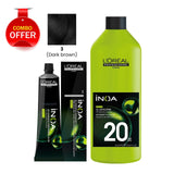Loreal Professional iNOA Hair Color 3 Dark Brown with Oxidant Cream Developer 20 Volume 1000ml Package-Loreal UAE- iNOA hair color-al basel