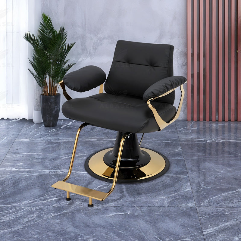 Luxurious Black & Gold Hairdressing Chair for Ladies Beauty Salon - Ladies salon chair Riyadh - Beauty salon chair Oman - Black Ladies Hair Styling Chair Qatar - Al Basel Cosmetics - UAE