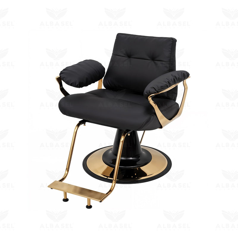 Luxurious Black & Gold Hairdressing Chair for Ladies Beauty Salon - Ladies salon chair Riyadh - Beauty salon chair Oman - Black Ladies Hair Styling Chair Qatar - Al Basel Cosmetics - UAE