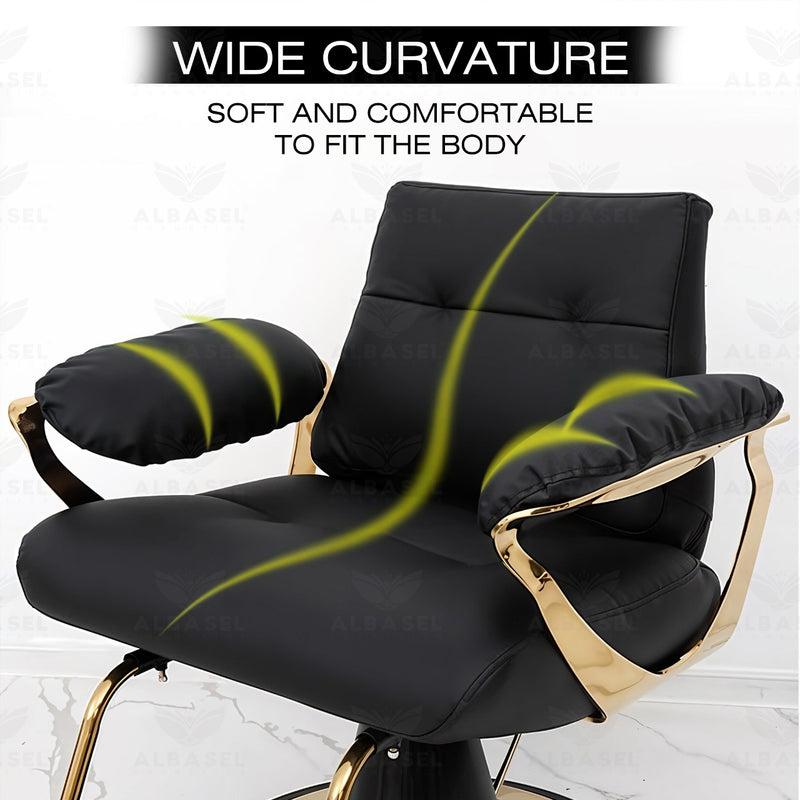 Luxurious Black & Gold Hairdressing Chair for Ladies Beauty Salon - Ladies salon chair Riyadh - Beauty salon chair Oman - Black Ladies Hair Styling Chair Qatar - Al Basel Cosmetics - UAE