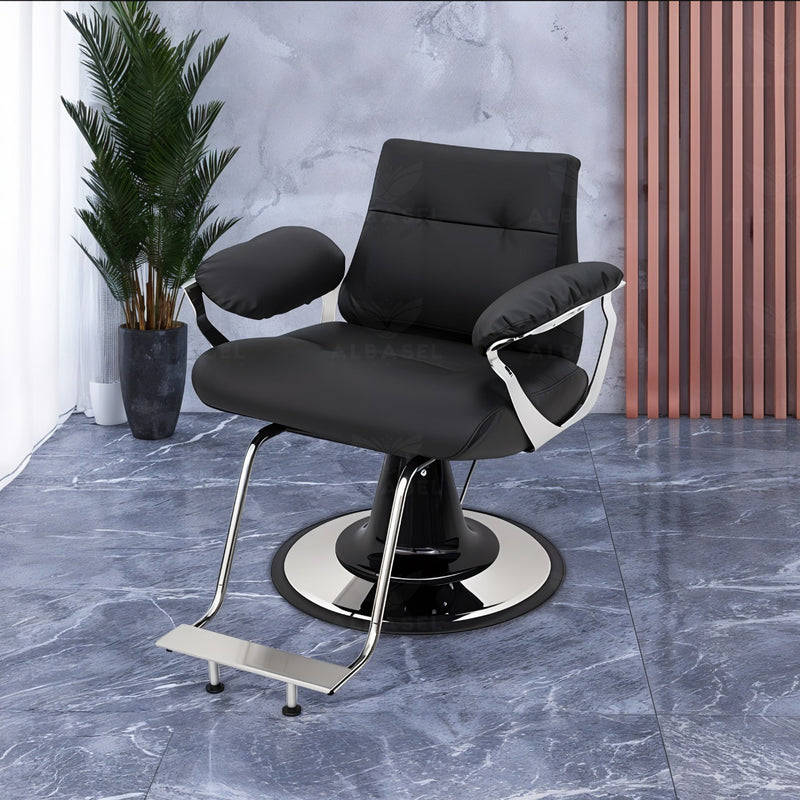 Luxury Black and Silver Styling Chair for Ladies Salons - Ladies Salon Chair Riyadh - Ladies hair styling chair Oman - Al Basel - UAE