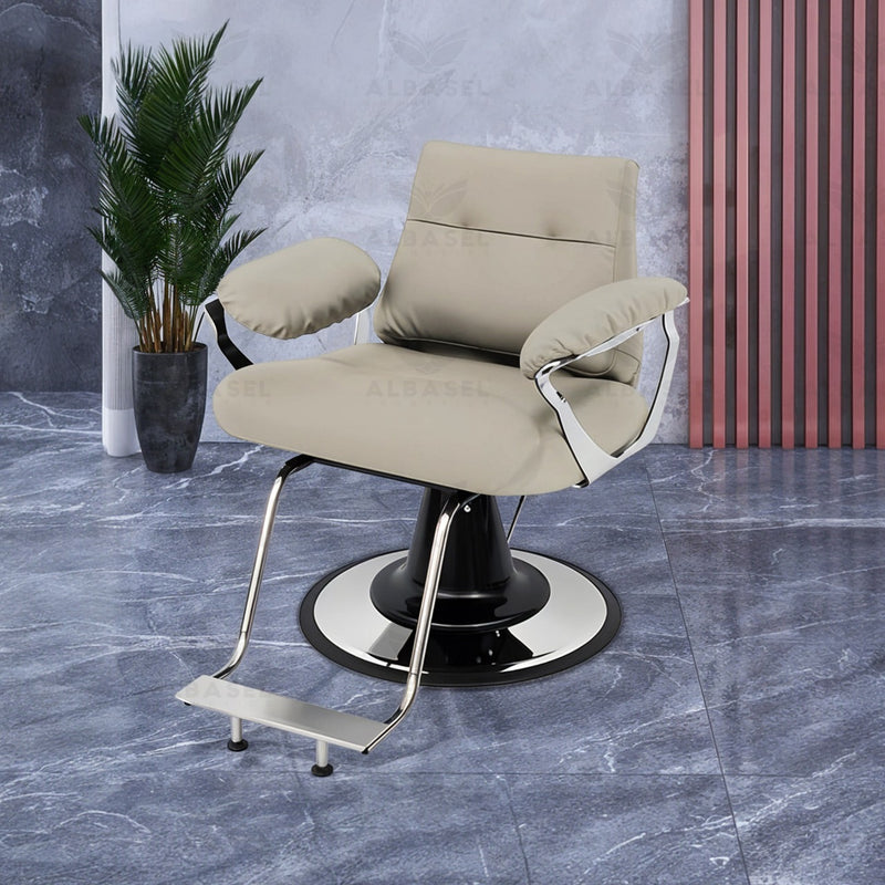 Luxury Salon Ladies Chair | Bavarian Cream and Silver Finish - Al basel - UAE - Salon furniture Saudi Arabia - Ladies chair Qatar - Salon Chair Oman