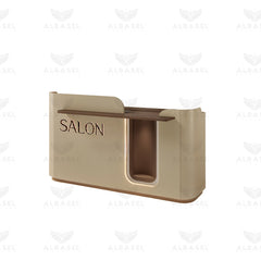 Luxury Beige Reception Desk with Signature SALON Letters - Reception desk Saudi Arabia - Salon reception desk Qatar - Salon furniture Bahrain - Al Basel Cosmetics - UAE
