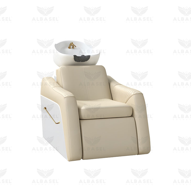 Luxury Cream & White Salon Spa Hair Washing Shampoo Chair - al basel cosmetics - salon furniture uae - shampoo chair - hair washing chair