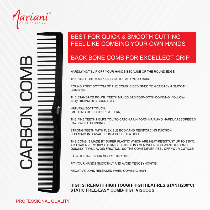 Hair Styling Carbon Fiber Comb Mariani 8040- fiber comb- al basel- carbon fiber comb- UAE-Hair Styling comb - hair cutting comb