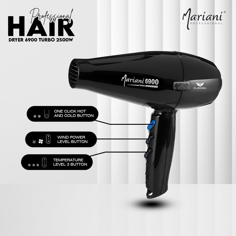 Mariani Hair Dryer 6900 Turbo 2500W (Made in Italy) Black - al basel cosmetics