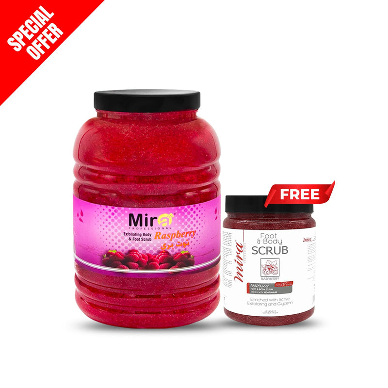 Mira Body & Foot Scrub Raspberry 5ltr - Special offer - buy 5ltr and get 1ltr small bottle free - dayjour- body scrub - foot scrub - UAE 