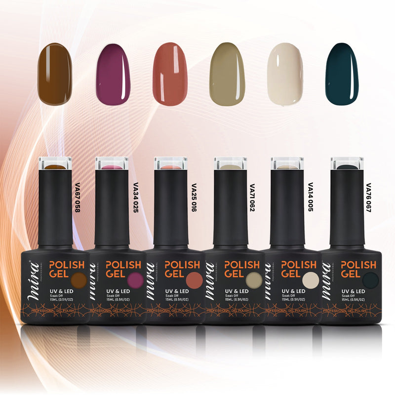 Mira Gel Nail Polish (6 Pcs) Set with Portable UV Light Nail Dryer, Base & Top Coat- gel nail polish - nail care - portable nail dryer - nail care - nail art - top coat - base coat - Al Basel Cosmetics - UAE - gel nail polish different shades - offer pack - uv nail dryer - gel nail polish set