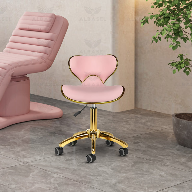 Pink & Gold Salon Spa Stool with swivel - al basel cosmetics- salon stool