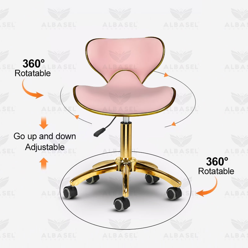 Pink & Gold Salon Spa Stool with swivel - al basel cosmetics- salon stool