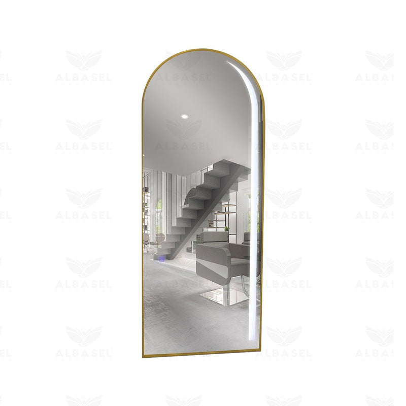 Premium Wall-Mounted Salon Mirror in Golden Finish with Built-In LED Light - Salon mirror - Al Basel - UAE - Salon mirror KSA - Salon mirror Oman