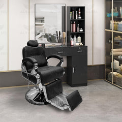 Salon Professional Black and Chrome Barber Chair - al basel cosmetics - salon chair - barber chair - gents chair 