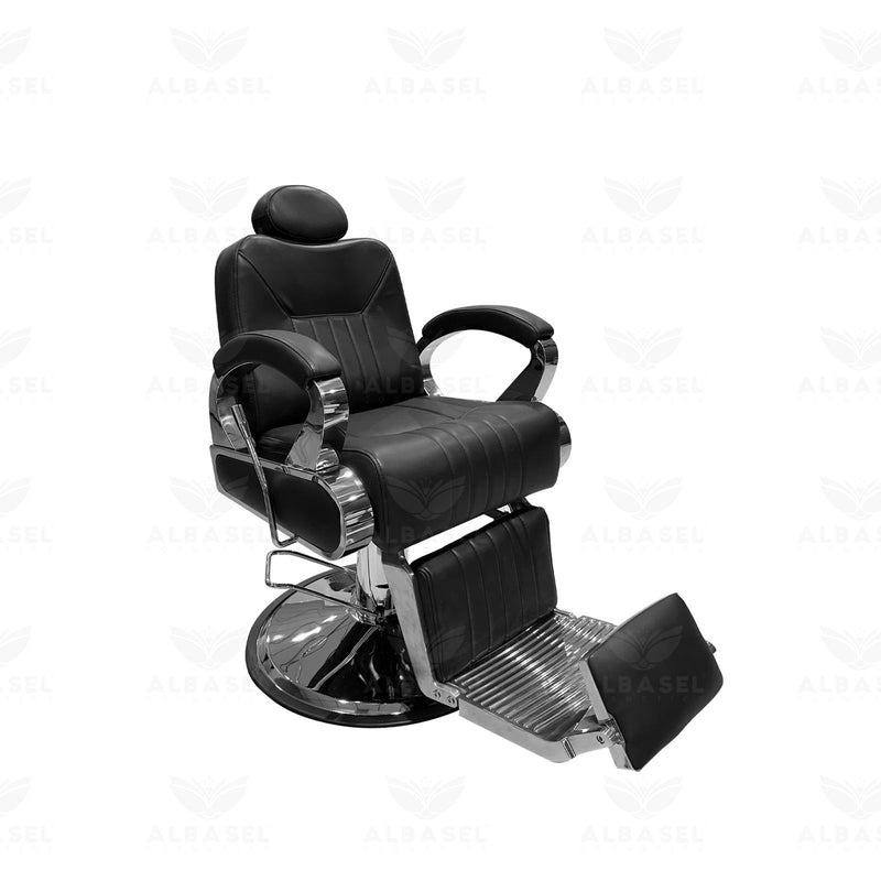 Salon Professional Black and Chrome Barber Chair - al basel cosmetics - salon chair - barber chair - gents chair 