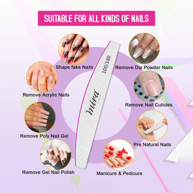 Professional Nail File Half Moon 709 Pink for Nail Art Design Mira 25pcs Pack
