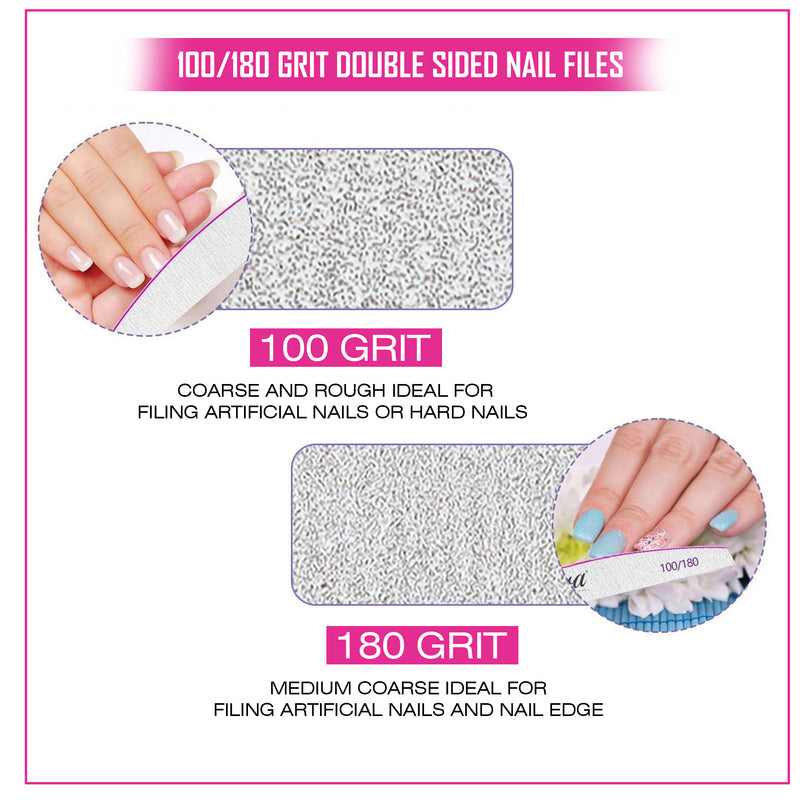 Professional Nail File Half Moon 709 Pink for Nail Art Design Mira 25pcs Pack