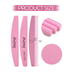 Professional Nail File Half Moon Sponge 703 Pink for Nail Art Design Mira 10 Pieces