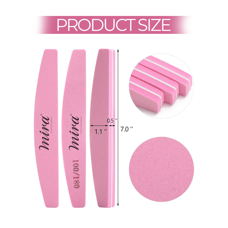 Professional Nail File Half Moon Sponge 703 Pink for Nail Art Design Mira 10 Pieces