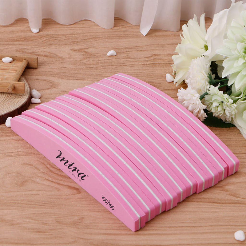 Professional Nail File Half Moon Sponge 703 Pink for Nail Art Design Mira 10 Pieces