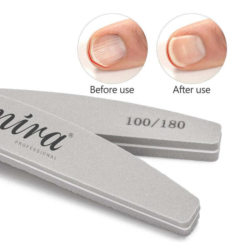 Professional Nail File Half Moon Sponge 706 Gray for Nail Art Design Mira 10 Pieces