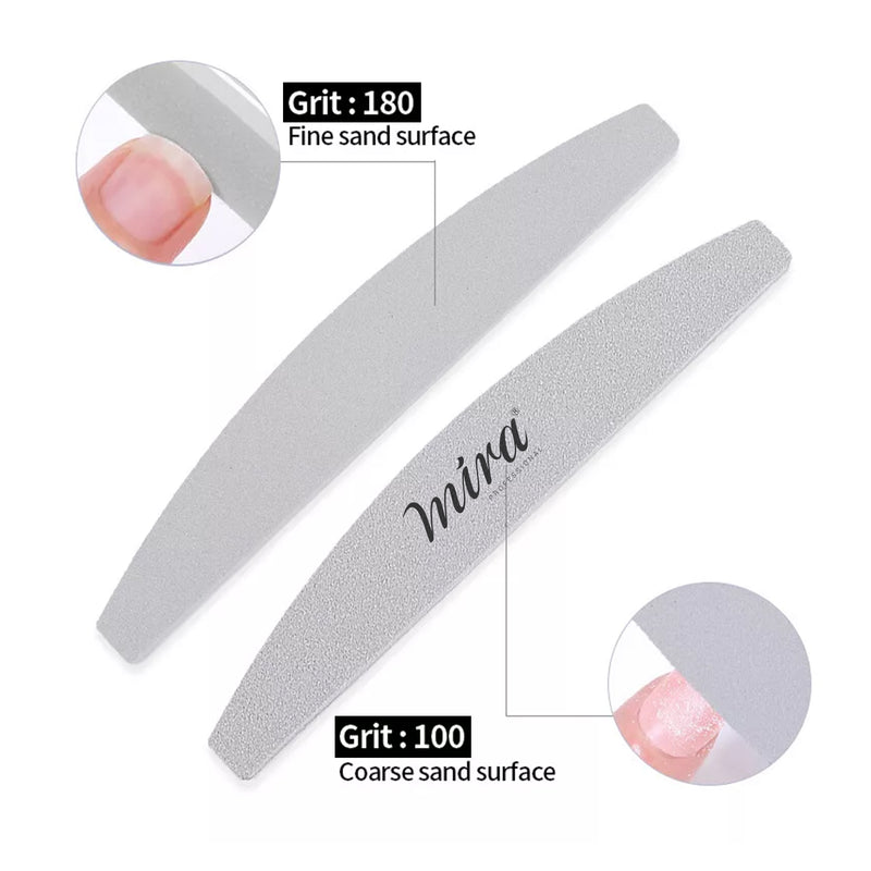 Professional Nail File Half Moon Sponge 706 Gray for Nail Art Design Mira 10 Pieces