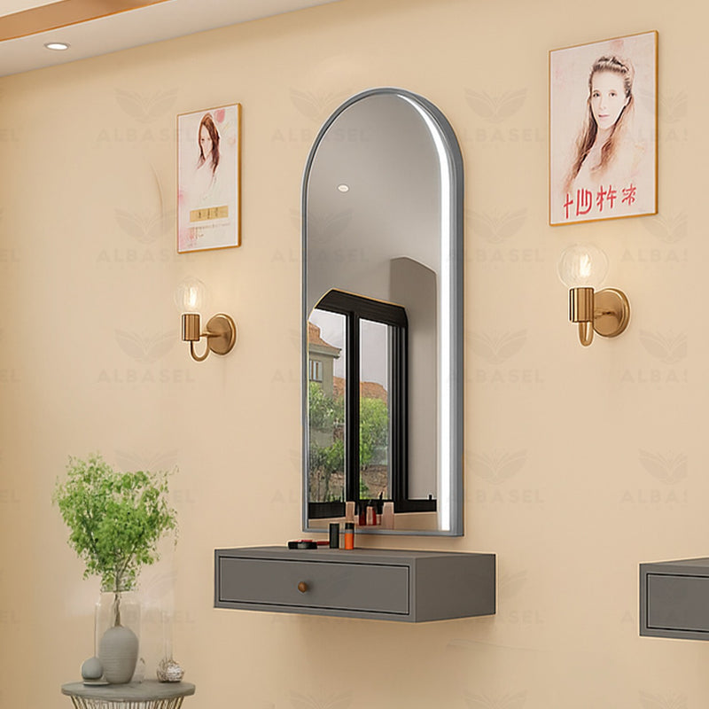 Professional Silver Finish Salon Mirror with Built-In Touch Light - salon mirror - UAE - Al Basel Cosmetics