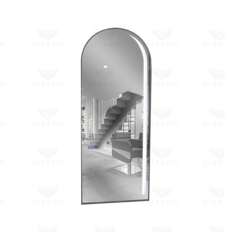 Professional Silver Finish Salon Mirror with Built-In Touch Light - salon mirror - UAE - Al Basel Cosmetics