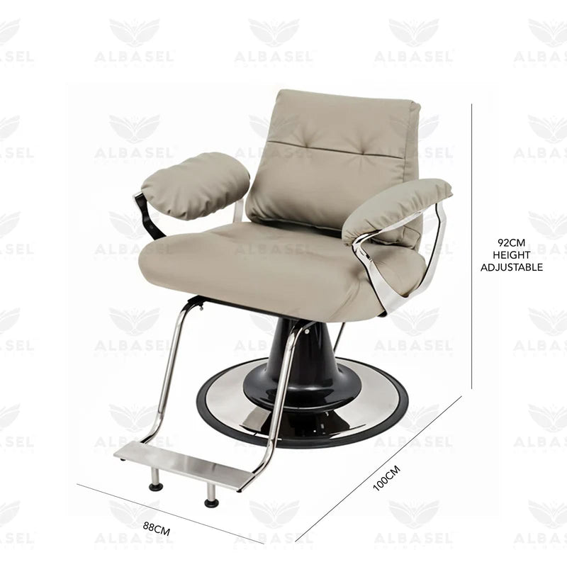 Luxury Salon Ladies Chair | Bavarian Cream and Silver Finish - Al basel - UAE - Salon furniture Saudi Arabia - Ladies chair Qatar - Salon Chair Oman