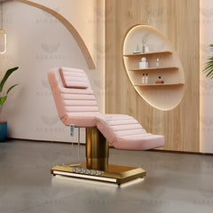 Massage Electric Bed Pink with Golden Base for Salon Spa - salon bed - massage bed - pink bed - al basel cosmetics 