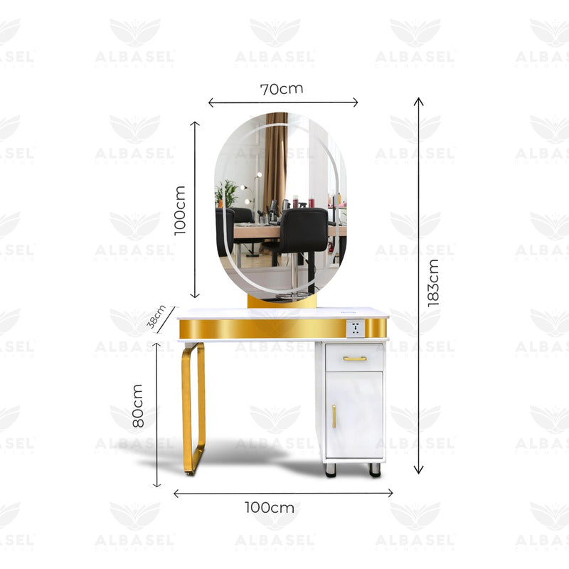 Salon Mirror white & Gold with wireless charger point - salon mirror - al basel cosmetics
