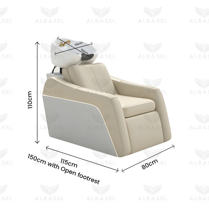Luxury Cream & White Salon Spa Hair Washing Shampoo Chair - al basel cosmetics - salon furniture uae - shampoo chair - hair washing chair