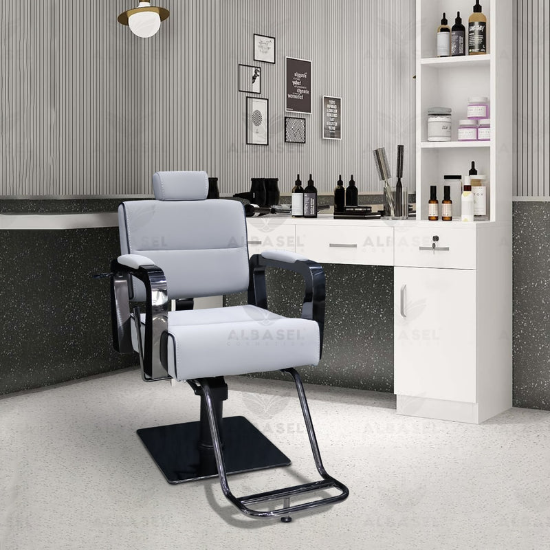 Silver and Black Ladies Salon Chair with Hydraulic - ladies chair - salon chair - al basel cosmetics