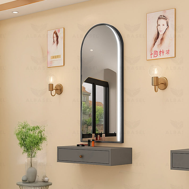 Stylish Wall-Mounted Professional Salon Mirror in Black Finish with LED Glow - Salon Mirror - Al Basel Cosmetics - UAE