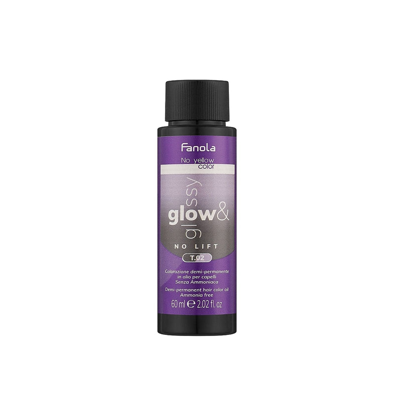 Fanola Glow & Glossy T.02 Natural/Violet Toner 60ml – Ammonia-free semi-permanent oil toner for cool violet tones and high shine hair - Al Basel Cosmetics - UAE