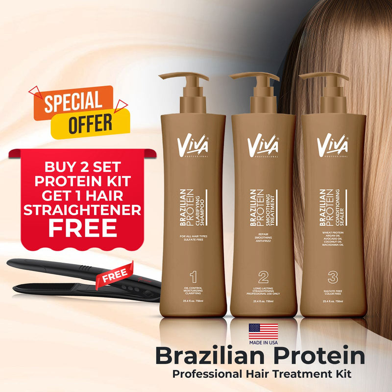 Professional Brazilian Protein Hair Treatment Kit Viva Buy 2 Kit Get 1 Hair Straightener Free - al basel cosmetics