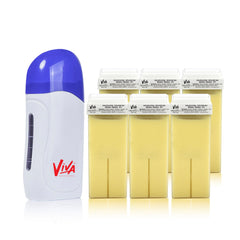Body Hair Removal Waxing Kit with Depilatory Wax Heater Machine & Banana Wax Tube(6 Pcs) Viva Professional-body wax-waxing kit- salon- spa- skincare- Al Basel- UAE