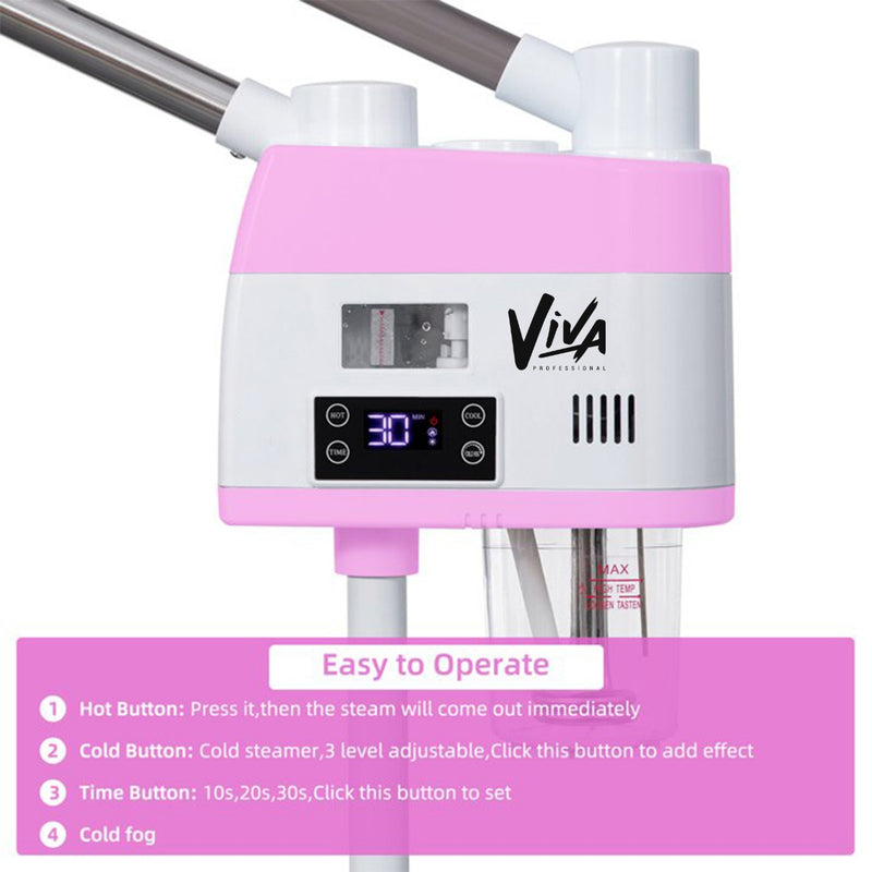 Viva Professional Pink Hot and Cold Face Steamer Featuring Dual Pipe Design for Salon & Spa - Facial Steamer Saudi Arabia - Facial Steamer Oman - facial steamer for salon - Al Basel Cosmetics - UAE