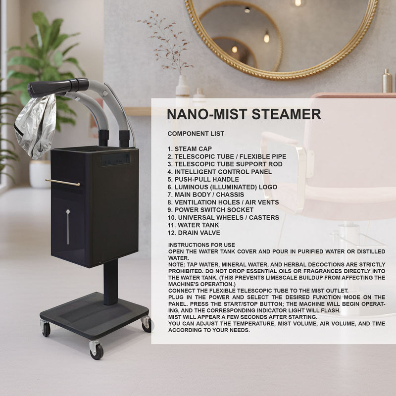 Black Nano Mist Ozone Hair Steamer – Professional Salon & Spa Use - Nano mist steamer - Hair steamer - Al Basel Cosmetics - UAE